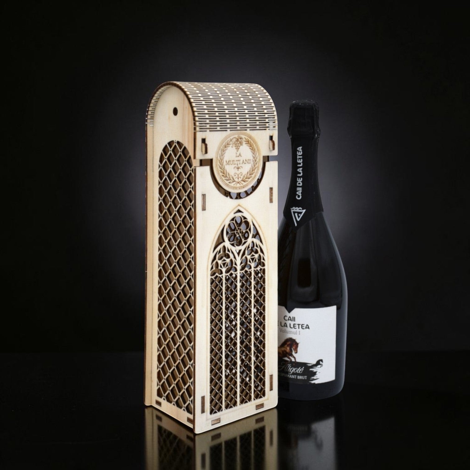 Cutie Lemn Decorativă pentru Sticlă de Vin
