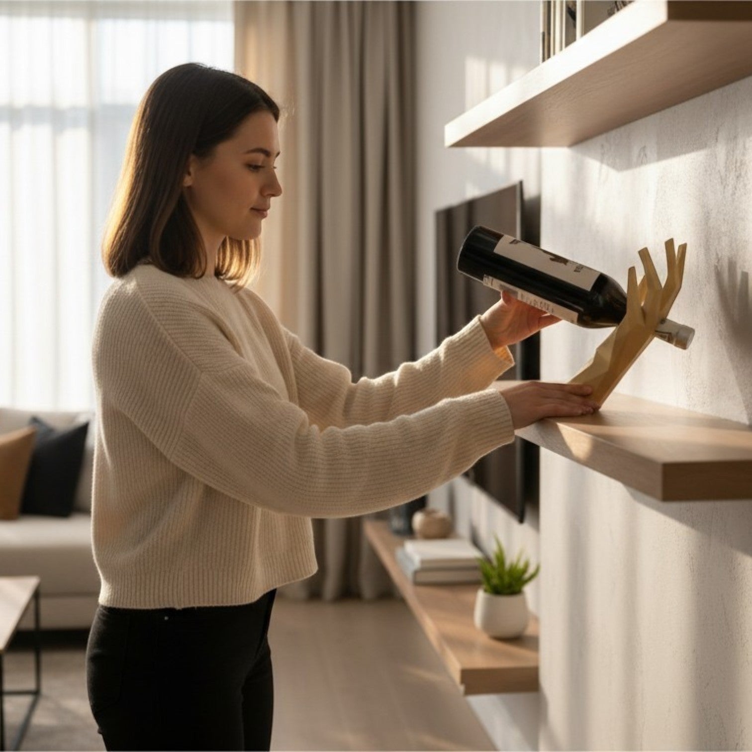 Suport pentru sticla de vin, model geometric