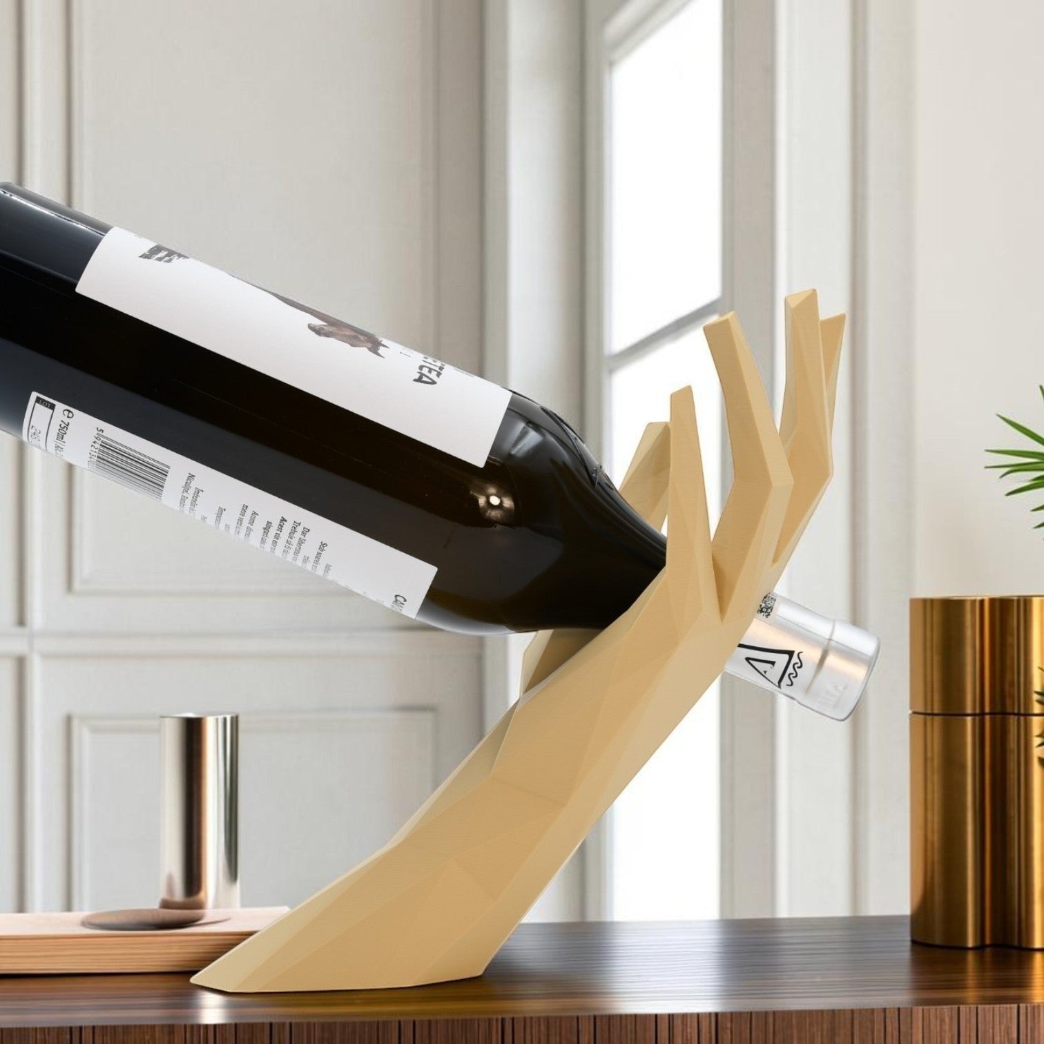 Suport pentru sticla de vin, model geometric