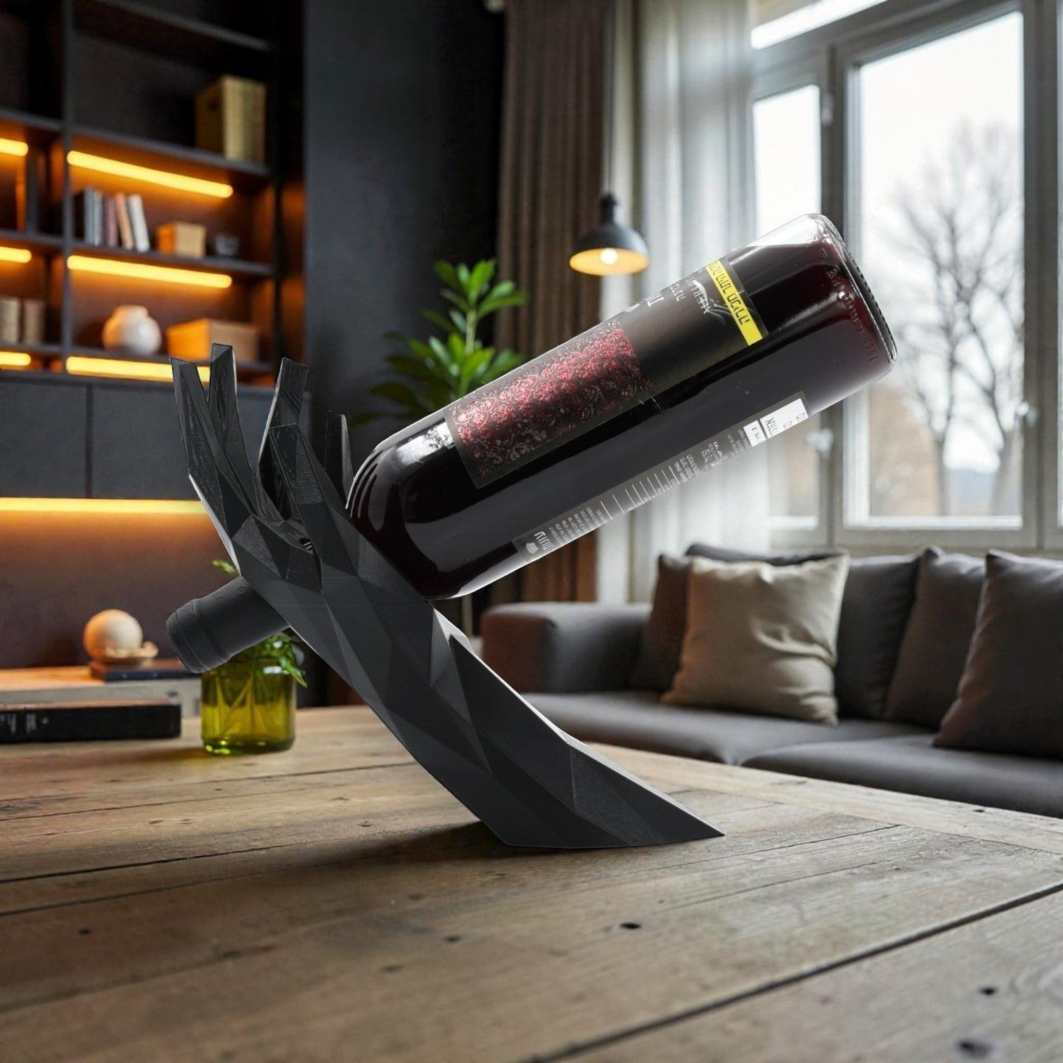 Suport pentru sticla de vin, model geometric