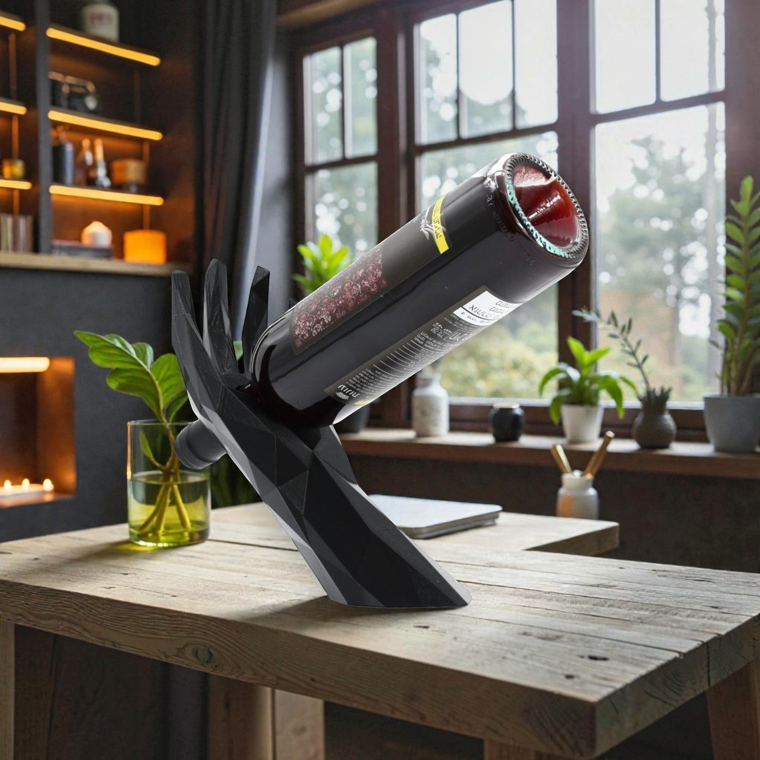 Suport pentru sticla de vin, model geometric