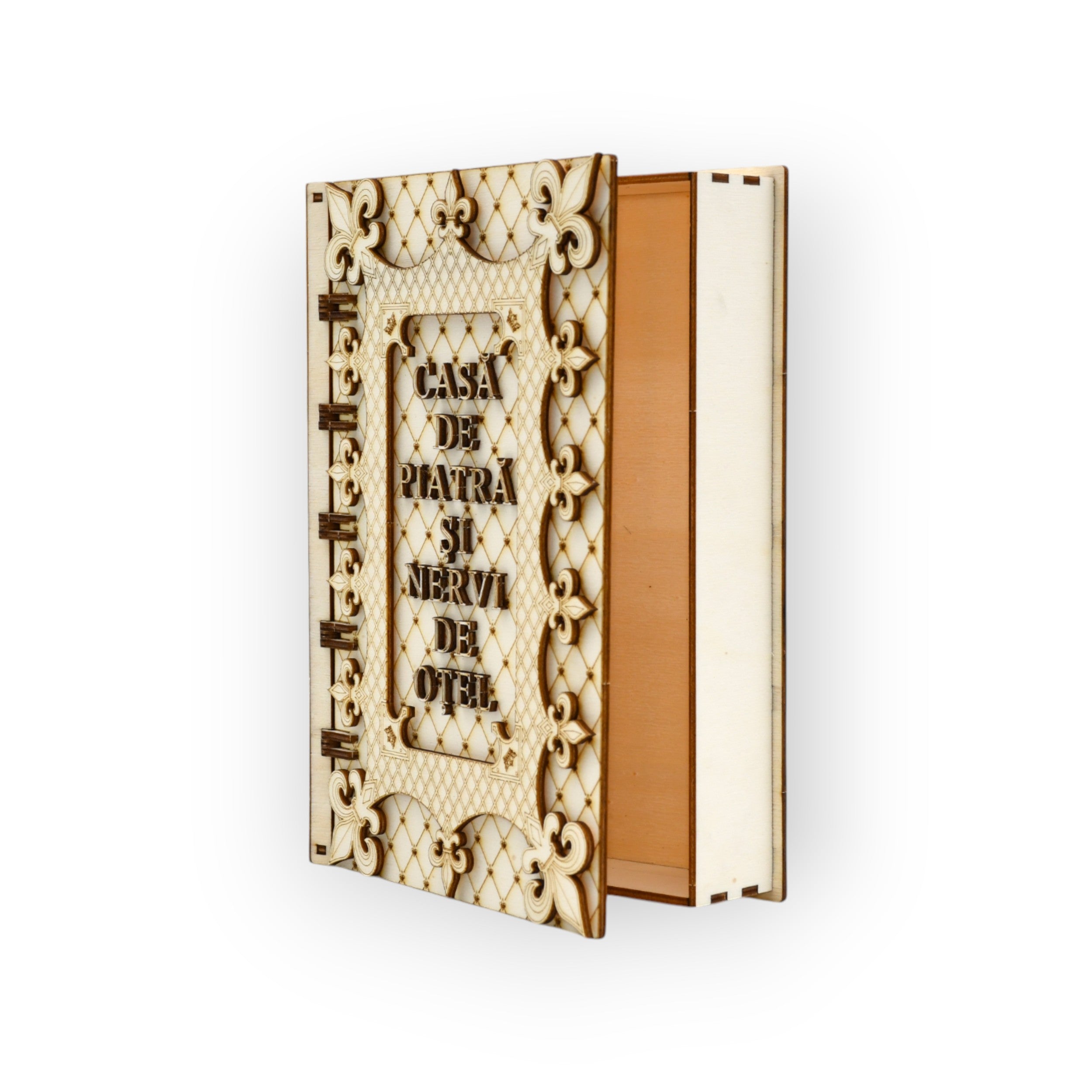 vedere deschisă cutie decorativă din lemn cu interior spațios