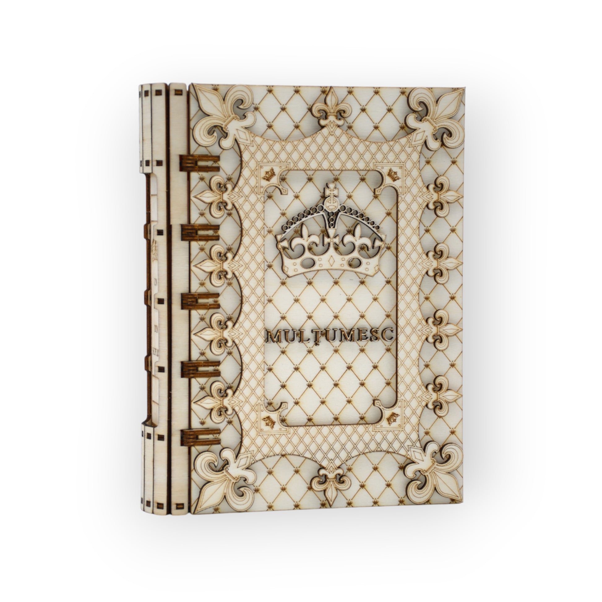 cutie elegantă din lemn cu design regal „Mulțumesc” – imagine ușor rotită

