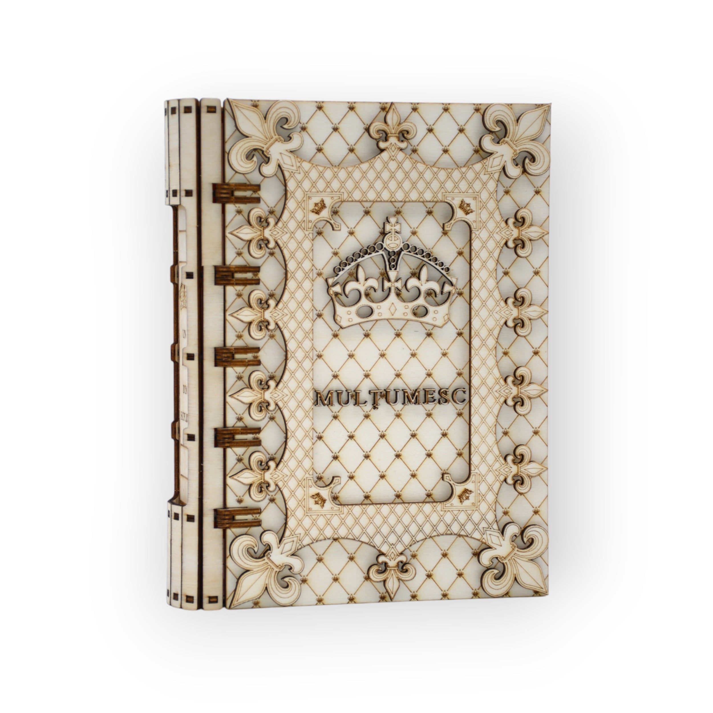 cutie elegantă din lemn cu design regal „Mulțumesc” – imagine ușor rotită

