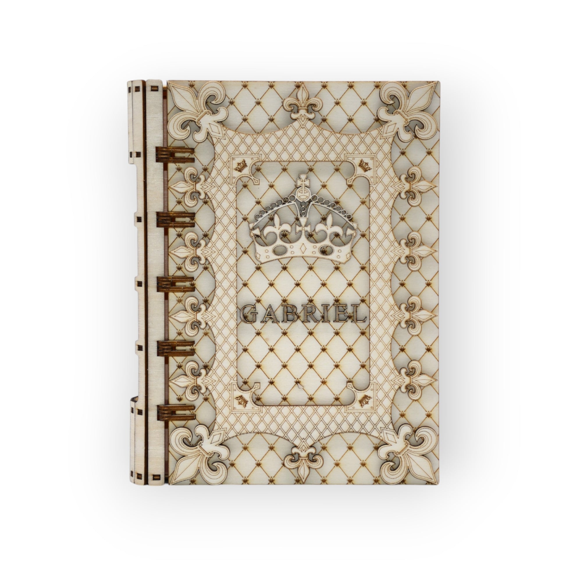 Cutie cadou personalizată cu nume Gabriel – vedere frontală cu model regal

