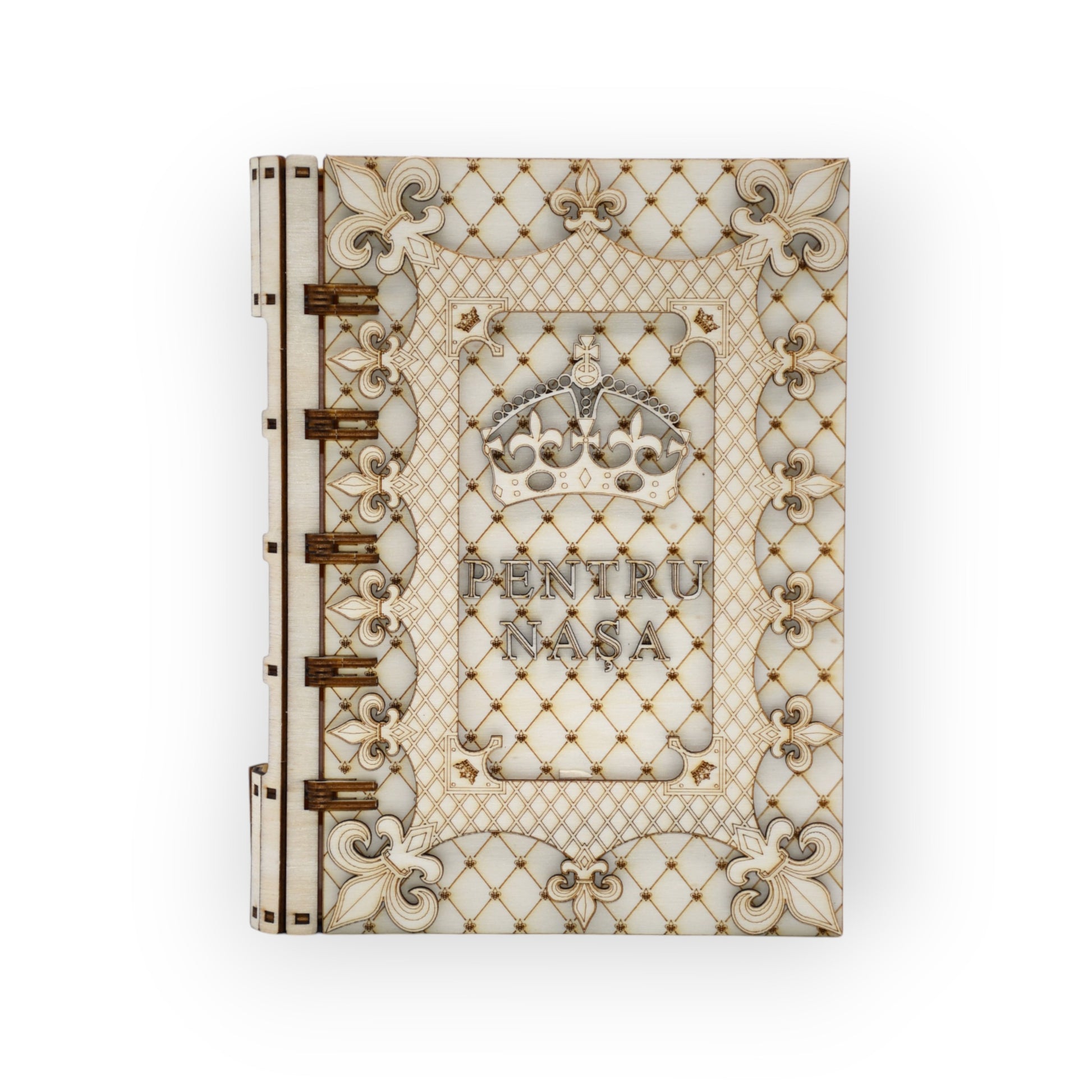 cutie cadou tip carte din lemn personalizată pentru nașa