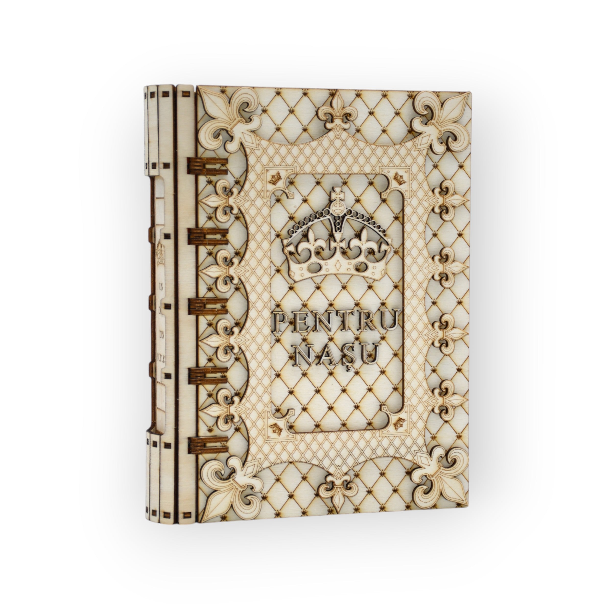 cutie decorativă din lemn pentru naș – un dar din suflet gravat pe cotor