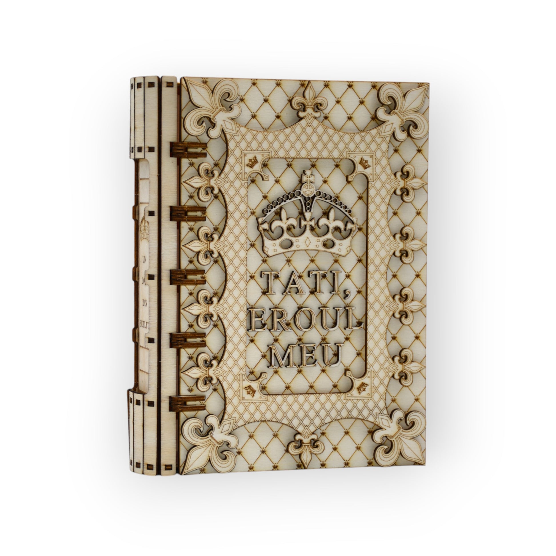 Ambalaj premium din lemn cu mesaj pentru tată – vedere din față