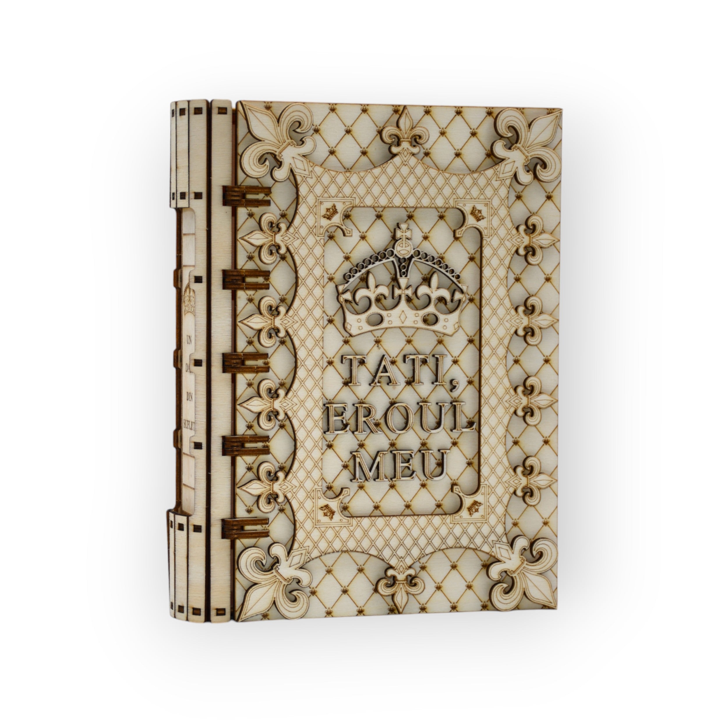 Ambalaj premium din lemn cu mesaj pentru tată – vedere din față