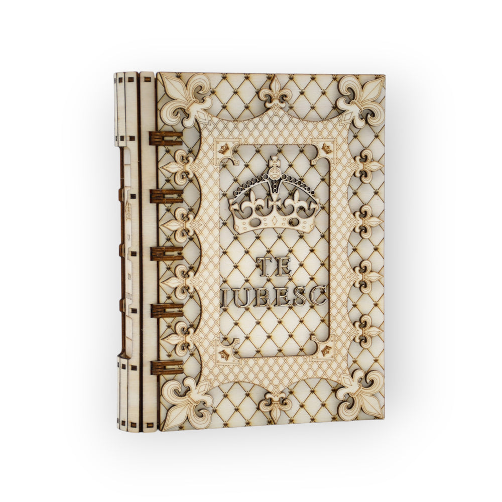 cutie elegantă în formă de carte, mesaj romantic Te Iubesc gravat