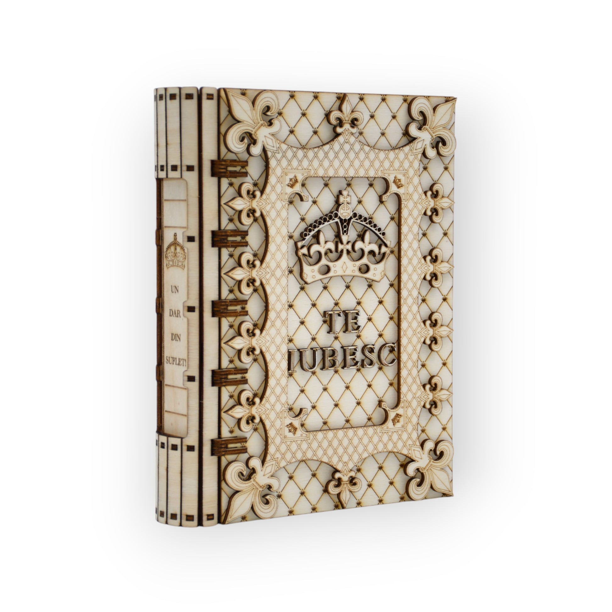 cutie cadou gravată Te Iubesc cu design regal și coroană decorativă