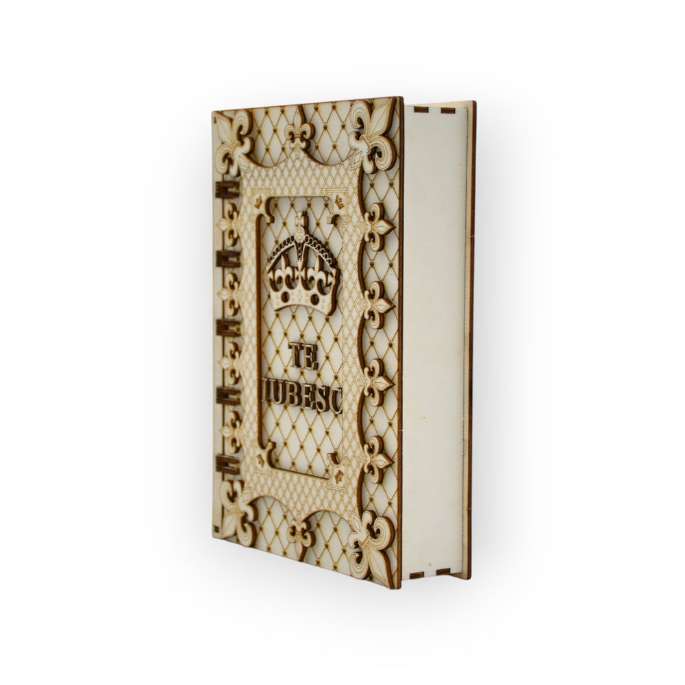 vedere spate cutie carte decorativă cu mesaj de dragoste