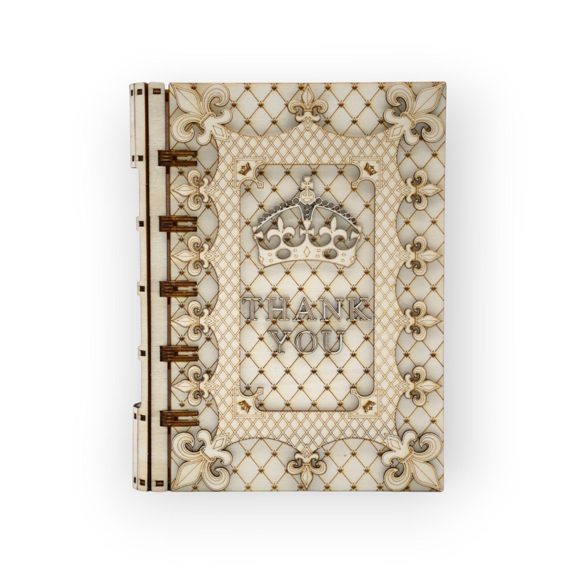 cutie tip carte eleganta din lemn cu mesaj thank you gravat