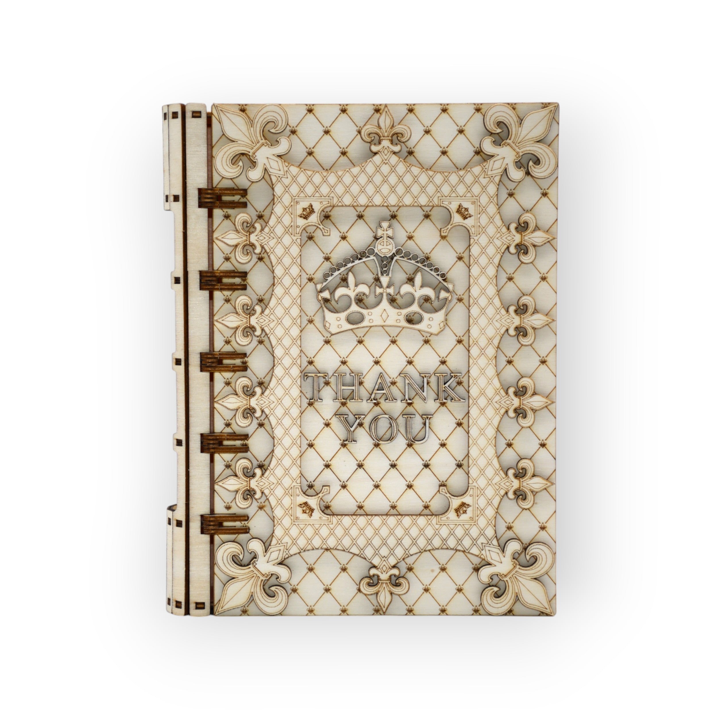 cutie tip carte eleganta din lemn cu mesaj thank you gravat