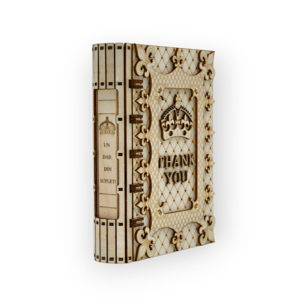 cutie cadou gravata laser cu mesaj de multumire in engleza