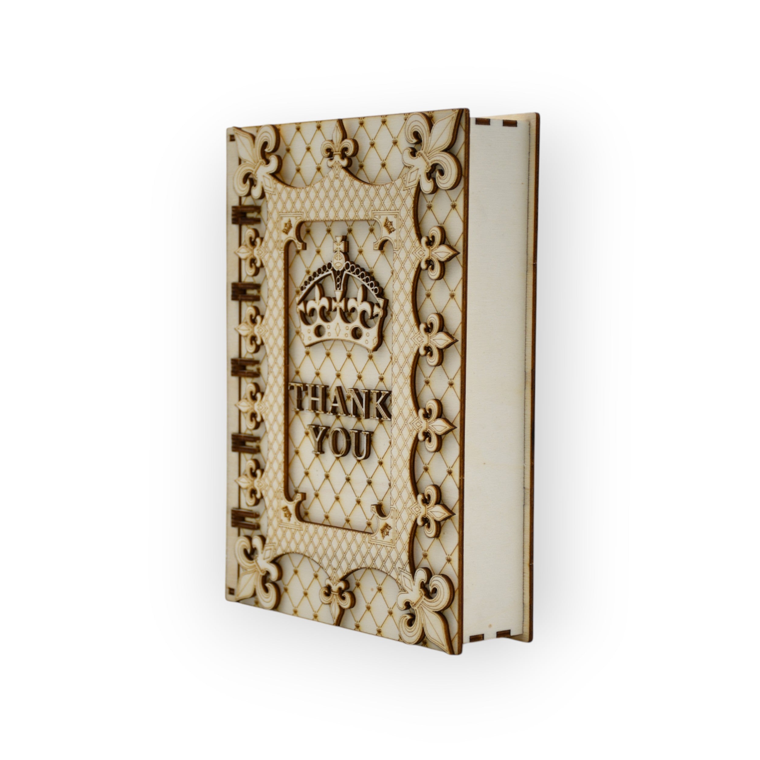 cutie din lemn cu model regal pentru mesaj thank you