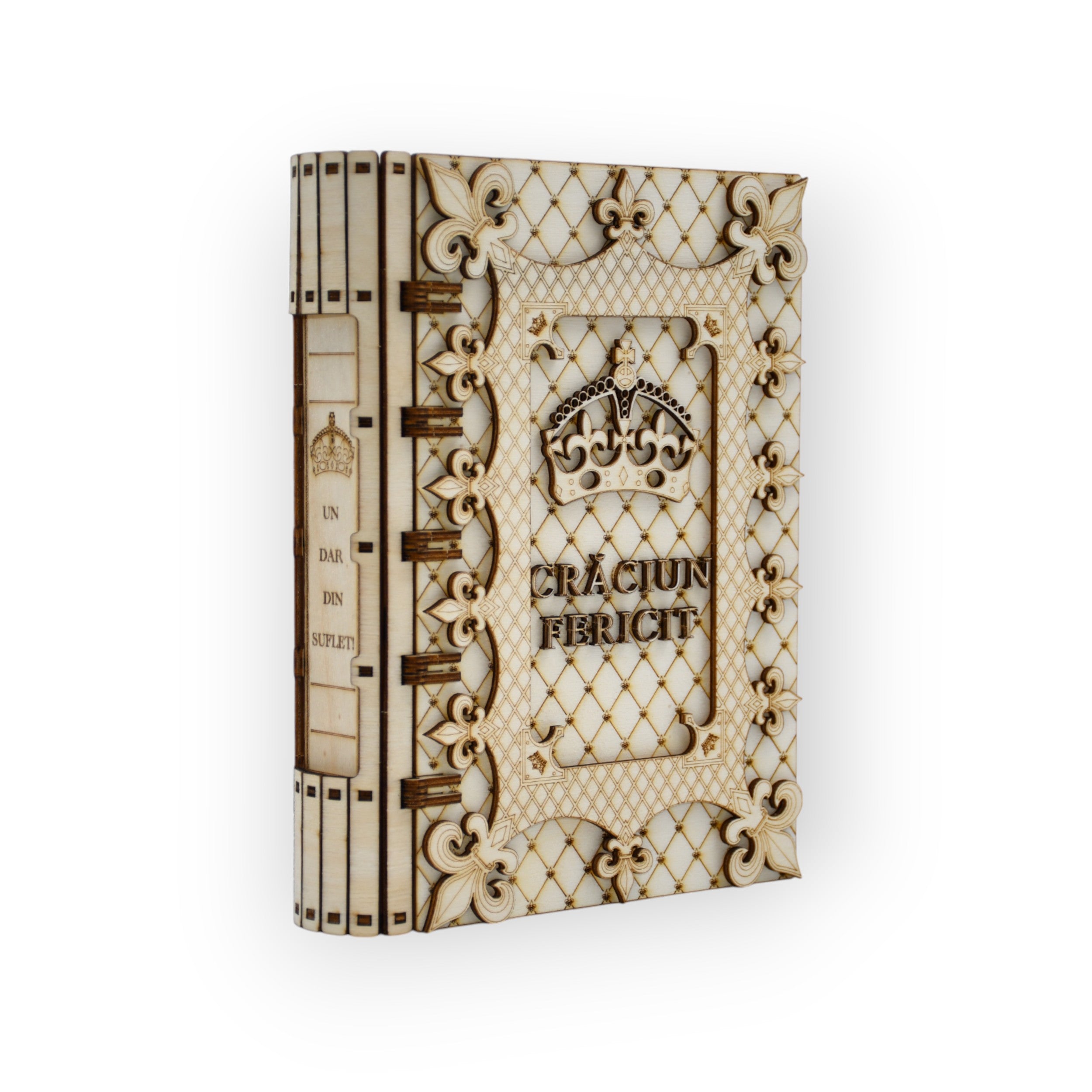 cutie carte din lemn gravat – titlul Un Dar Din Suflet