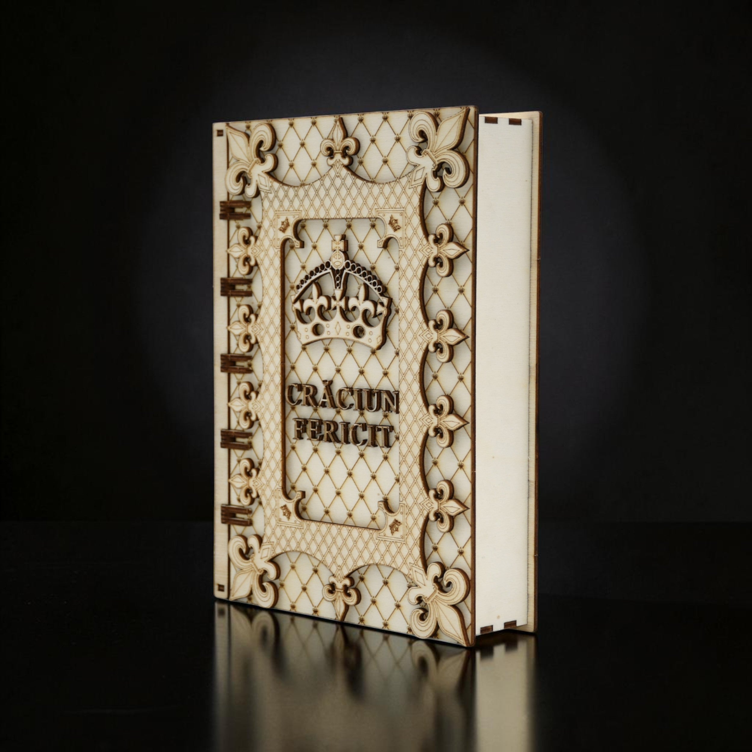 cutie decorativă Crăciun – vedere laterală cu detalii 3D