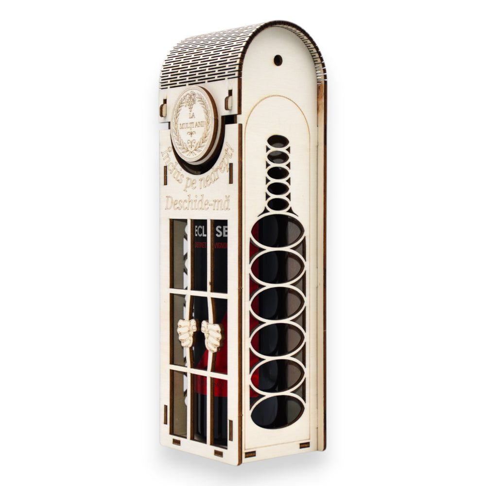 Cutie decorativă pentru vin, din lemn de plop, cu decupaje ovale elegante – ideală pentru sărbătoriți