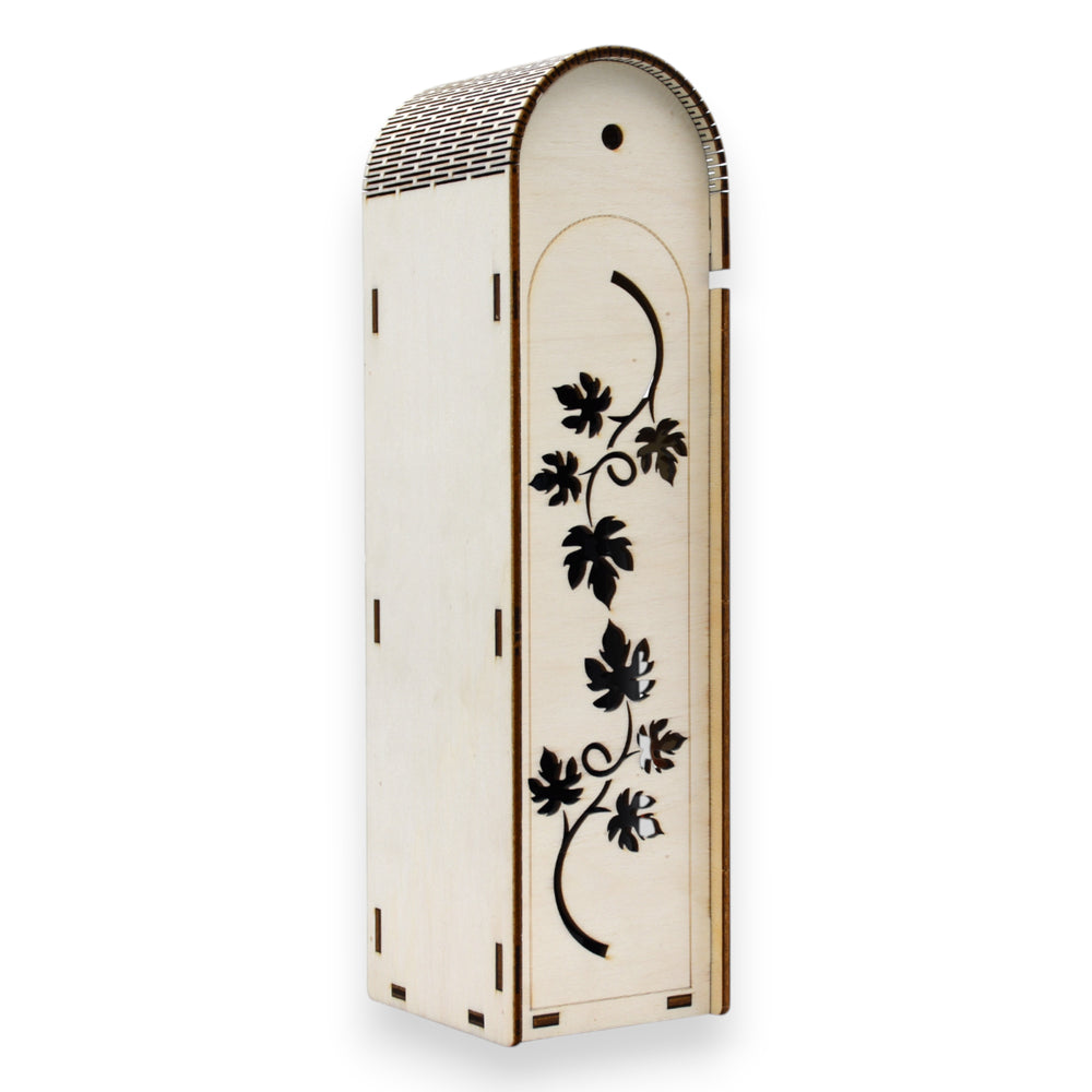 Cutie din lemn pentru vin cu decupaj floral lateral, design premium pentru cadouri speciale