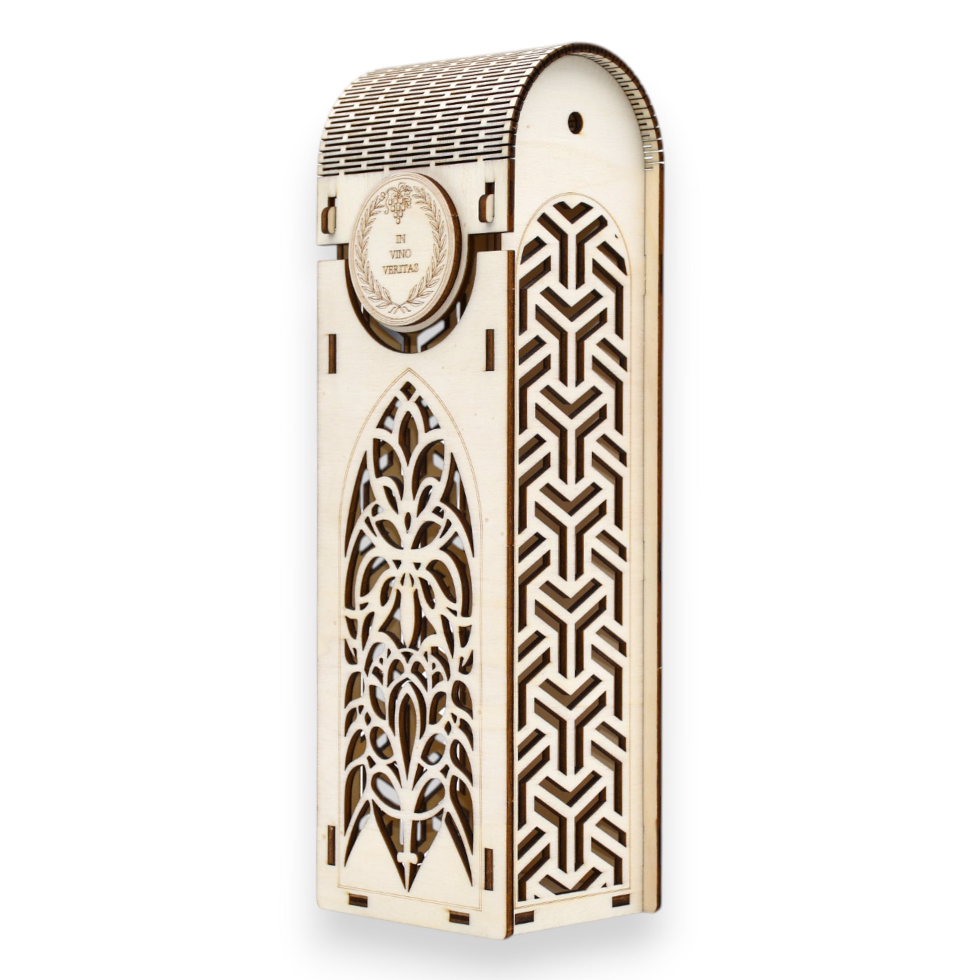 Cutie vin premium cu capac rotunjit, motiv floral frontal și laterale cu model 3D