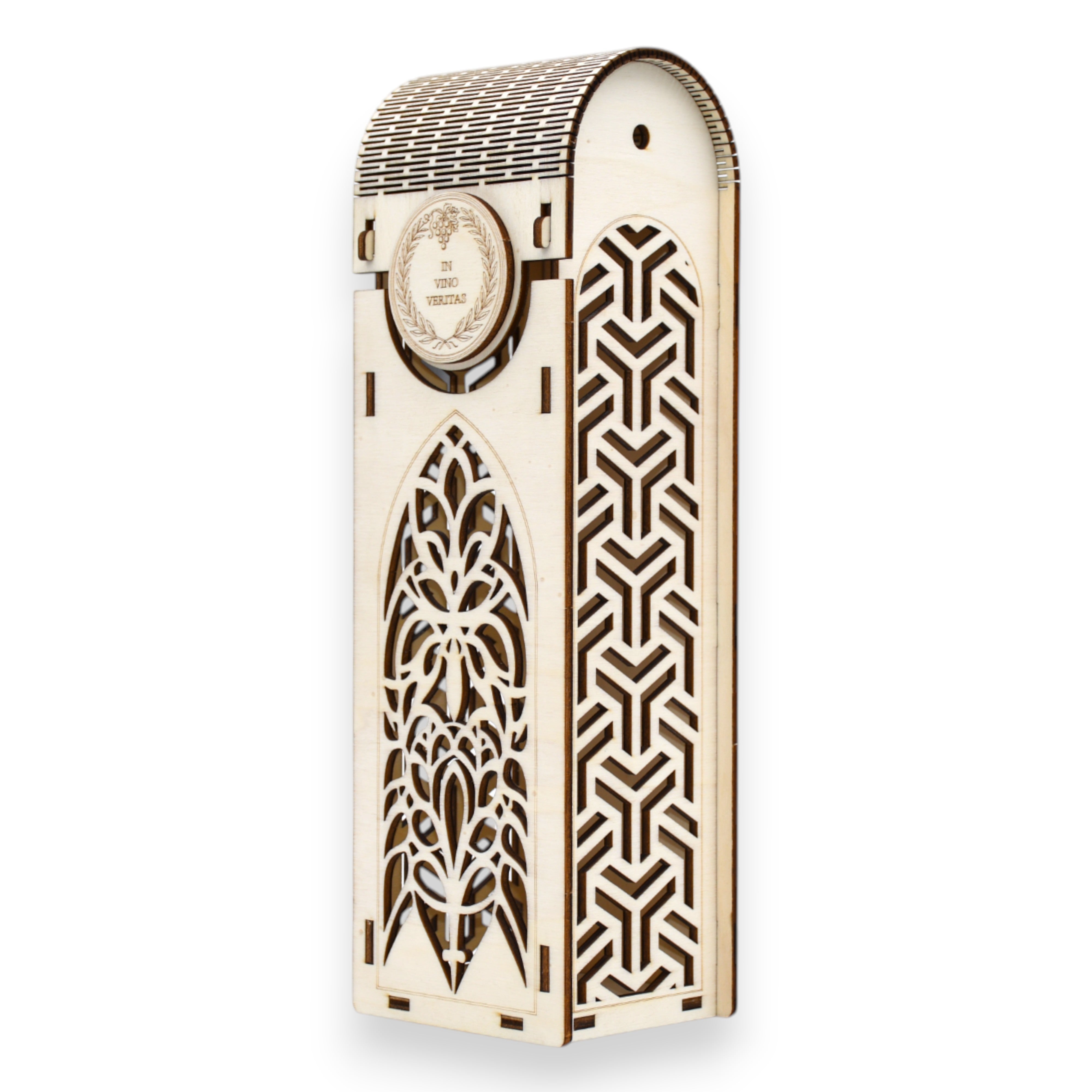 Cutie vin premium cu capac rotunjit, motiv floral frontal și laterale cu model 3D