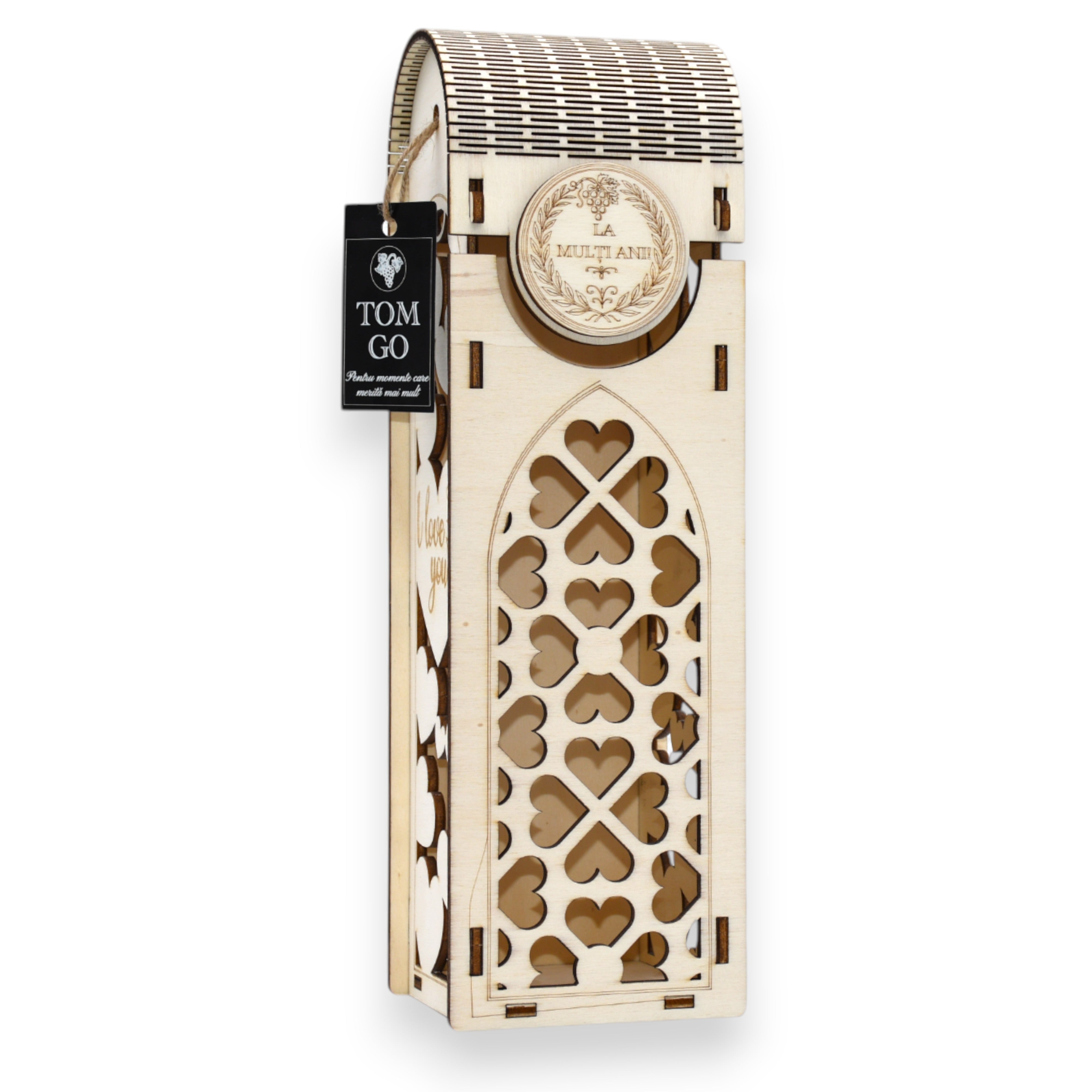 Cutie vin “La mulți ani!” - trifoi & inimi “I love you”