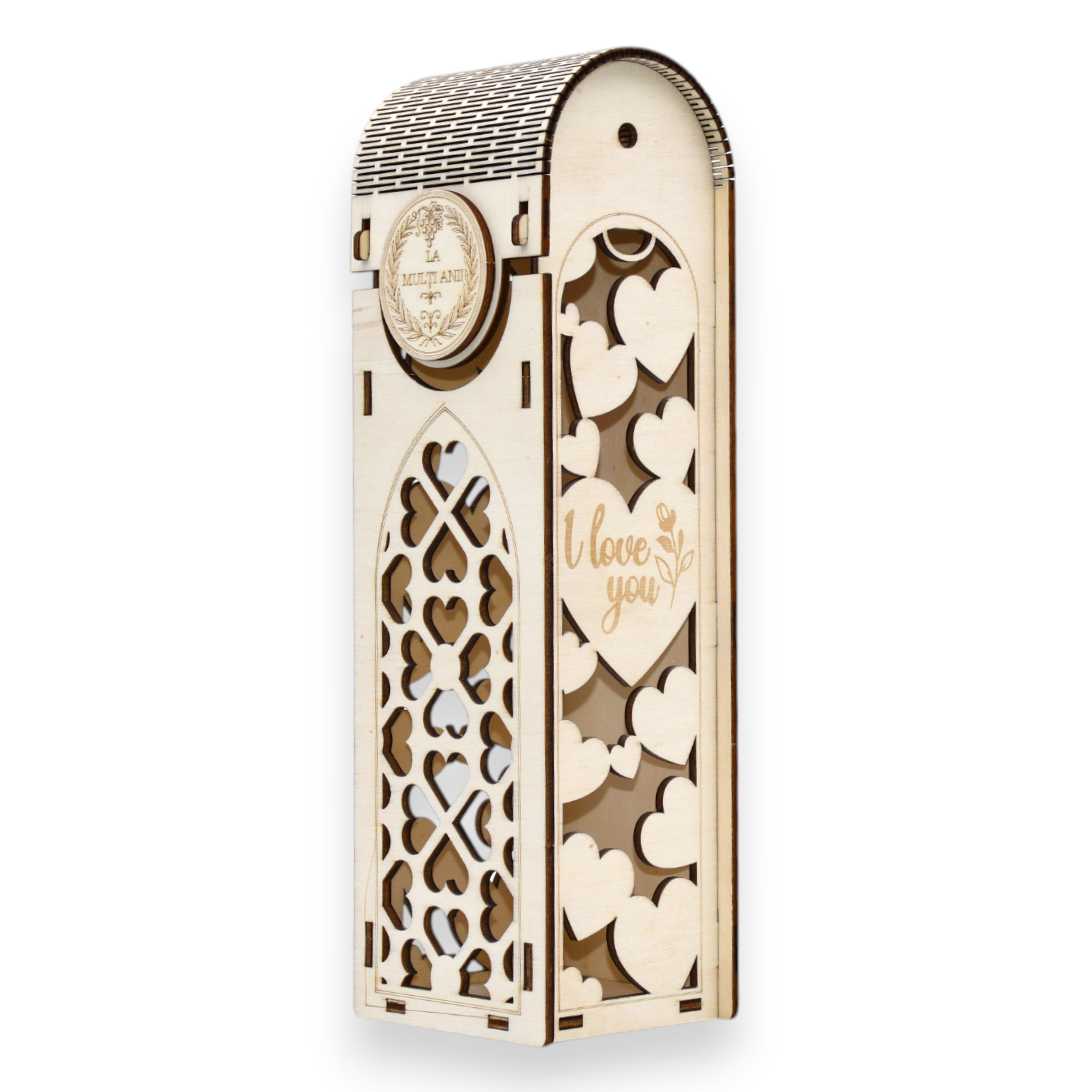 Cutie vin “La mulți ani!” - trifoi & inimi “I love you”