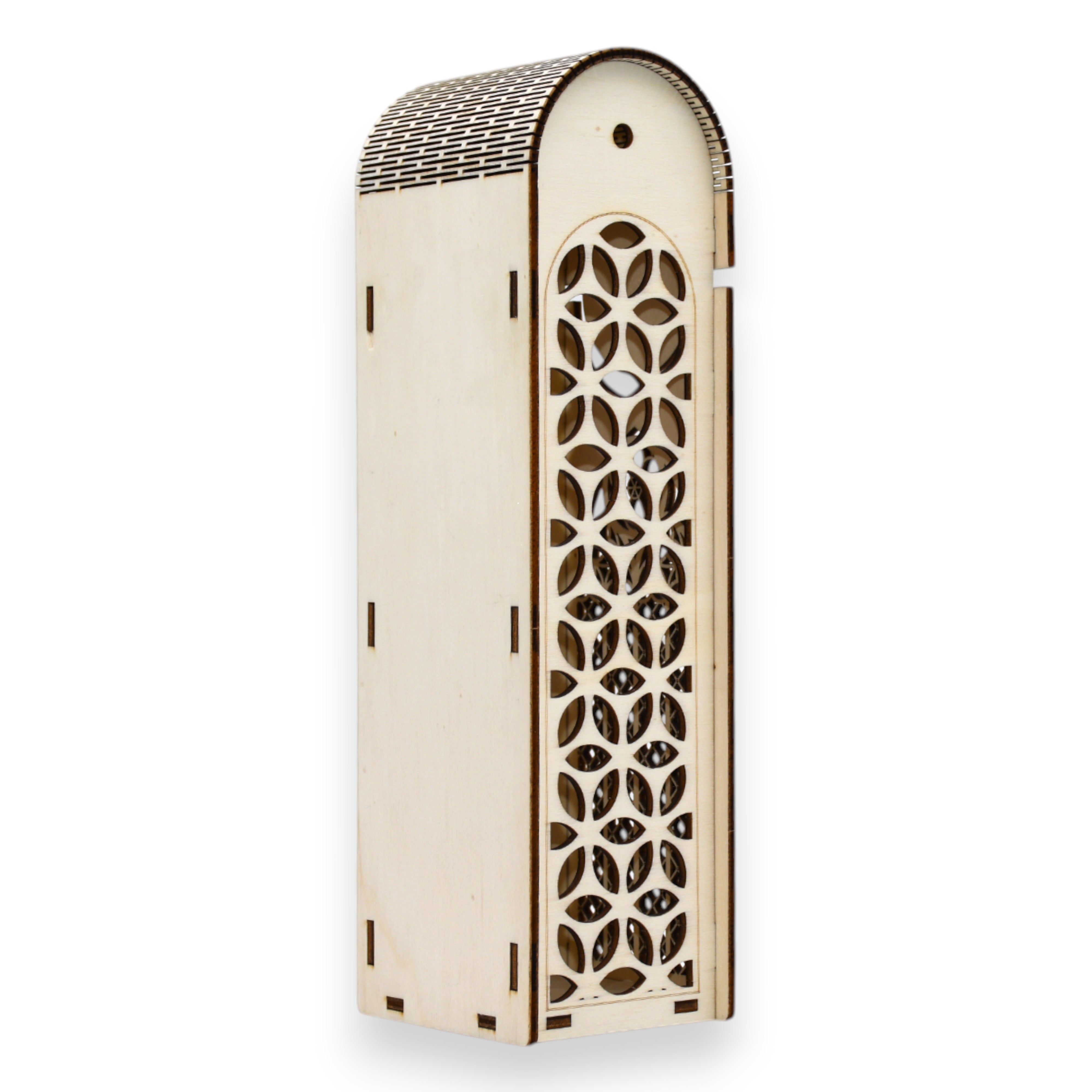 Cutie vin din lemn cu model floral geometric decupat și capac rotunjit – ambalaj premium pentru cadouri elegante