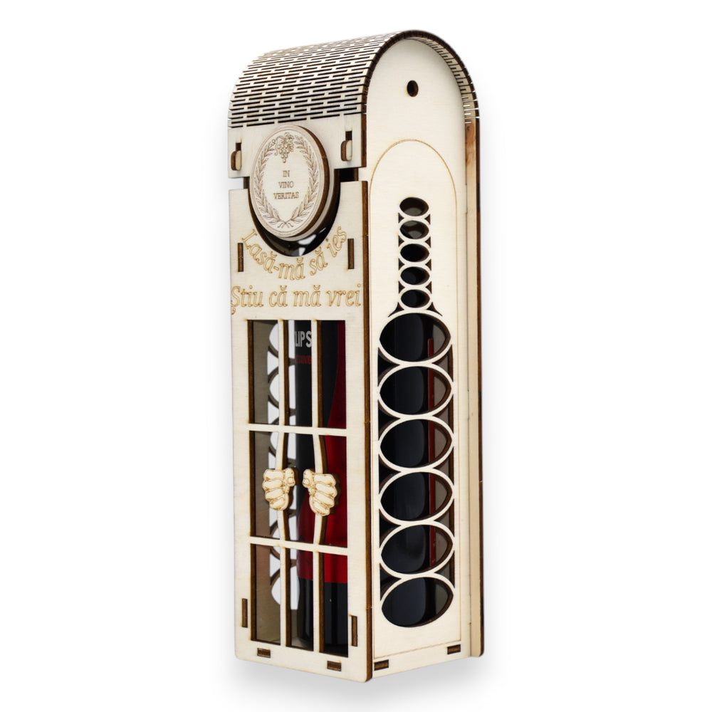 Cutie vin premium cu laterale decupate în formă de sticla, stil modern.