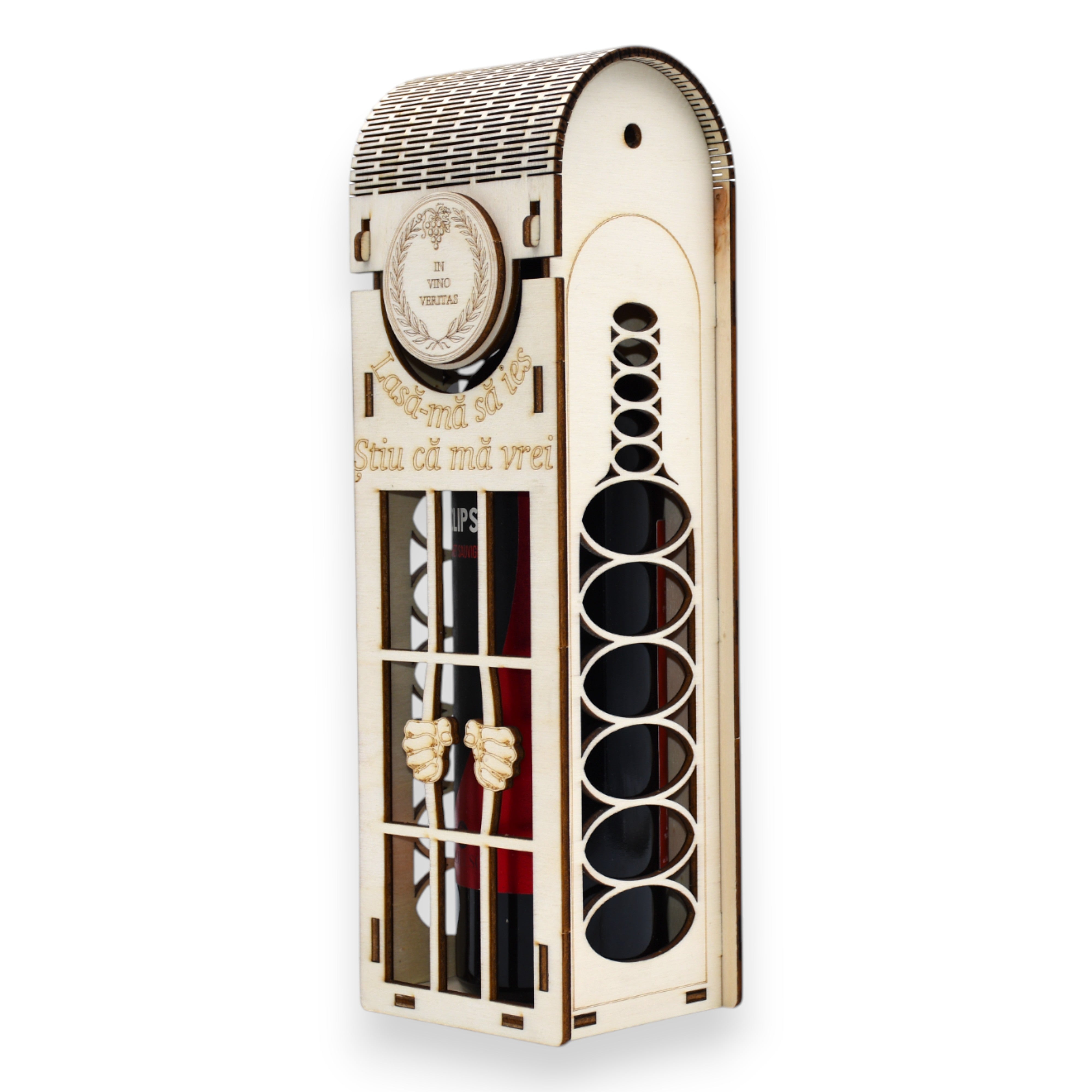 Cutie vin premium cu laterale decupate în formă de sticla, stil modern.