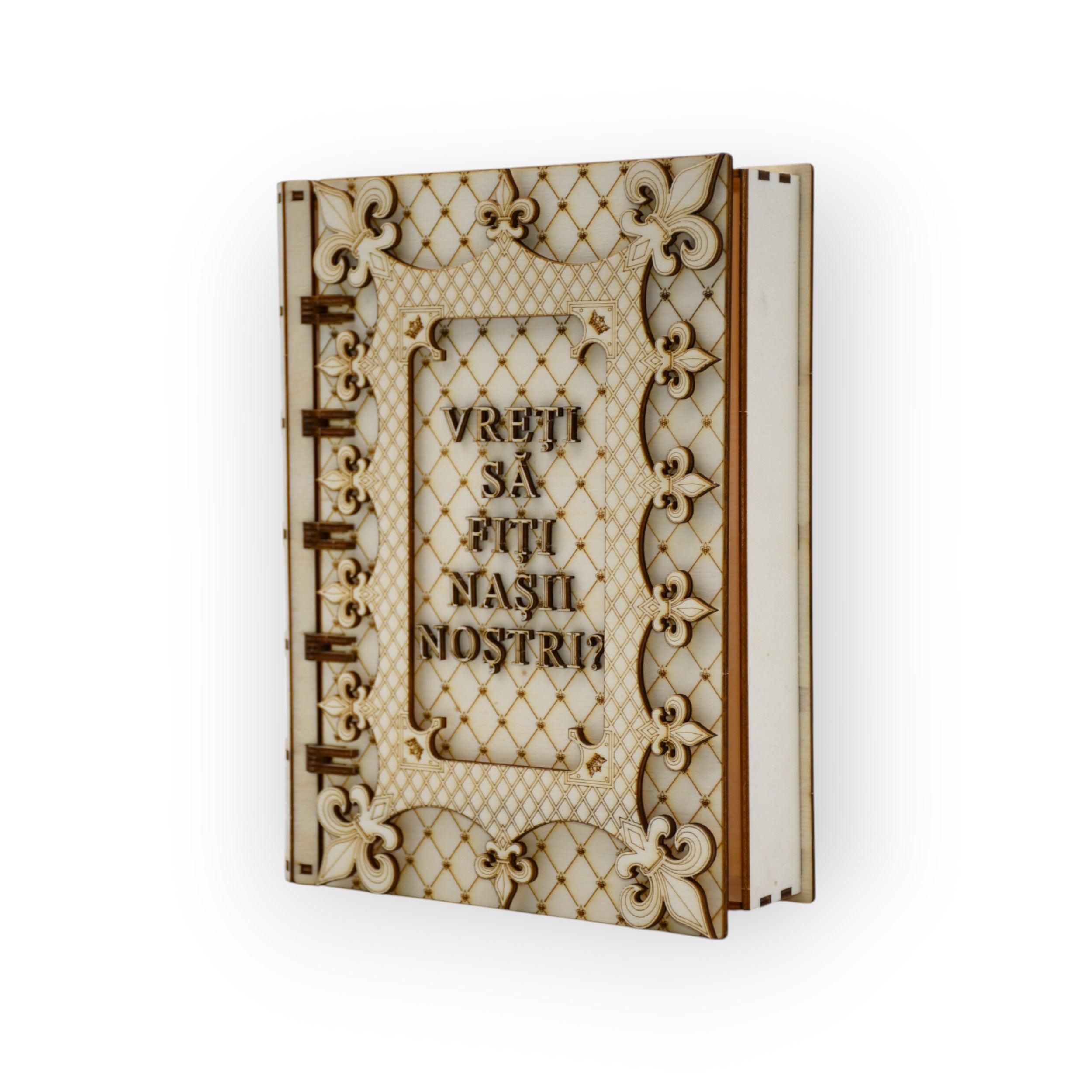 cutie vintage din lemn cu model regal – vedere laterală