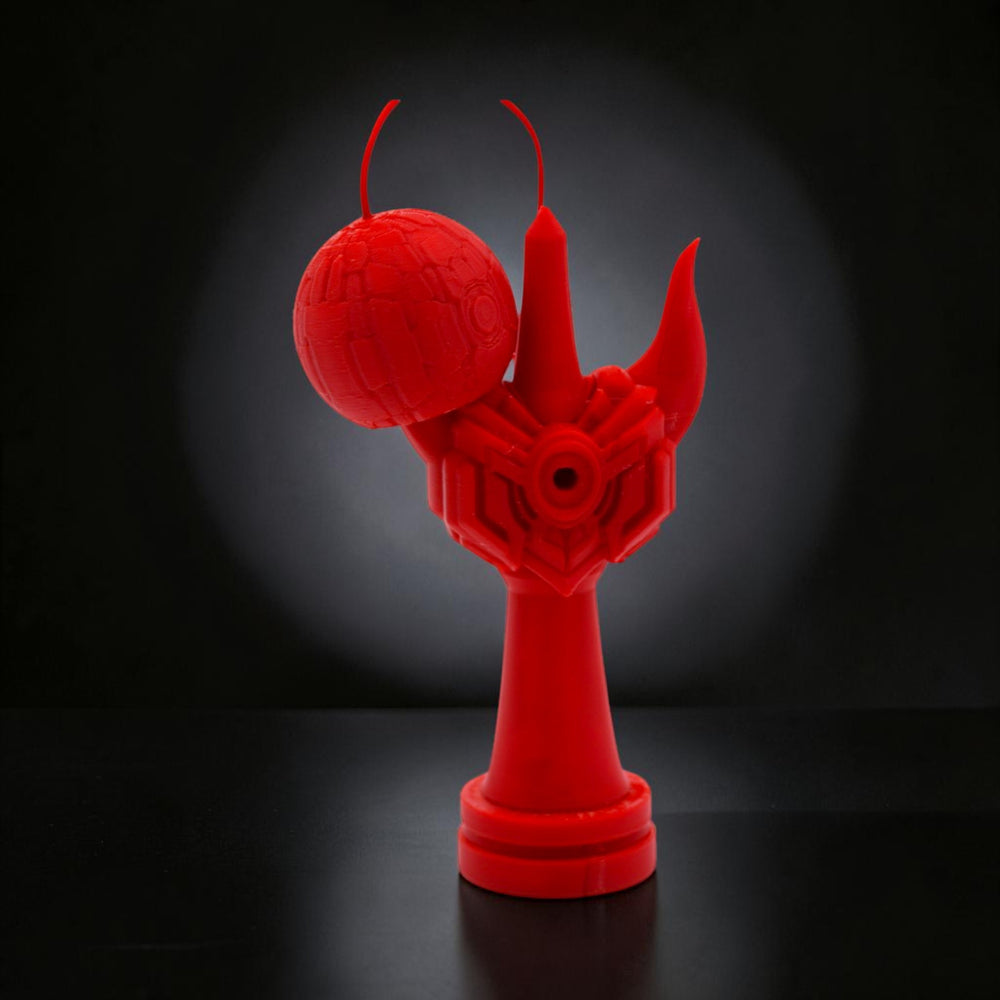 Kendama Geeker Iron S roșu, din fier, cu design futurist, ideal pentru performanță.