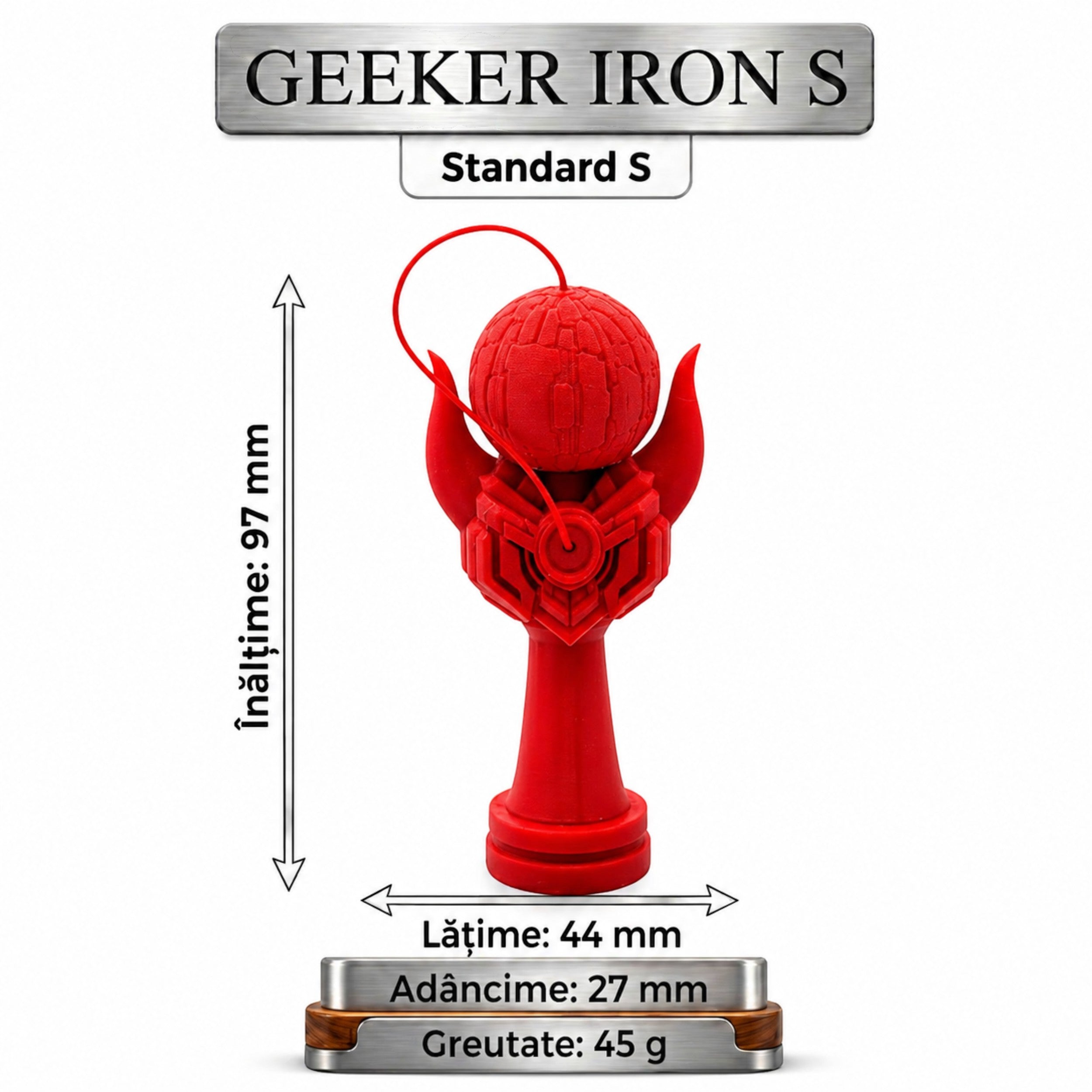 Tom G Kendama Geeker Iron S roșu, din fier, cu design inspirat de armură, pentru precizie și control.