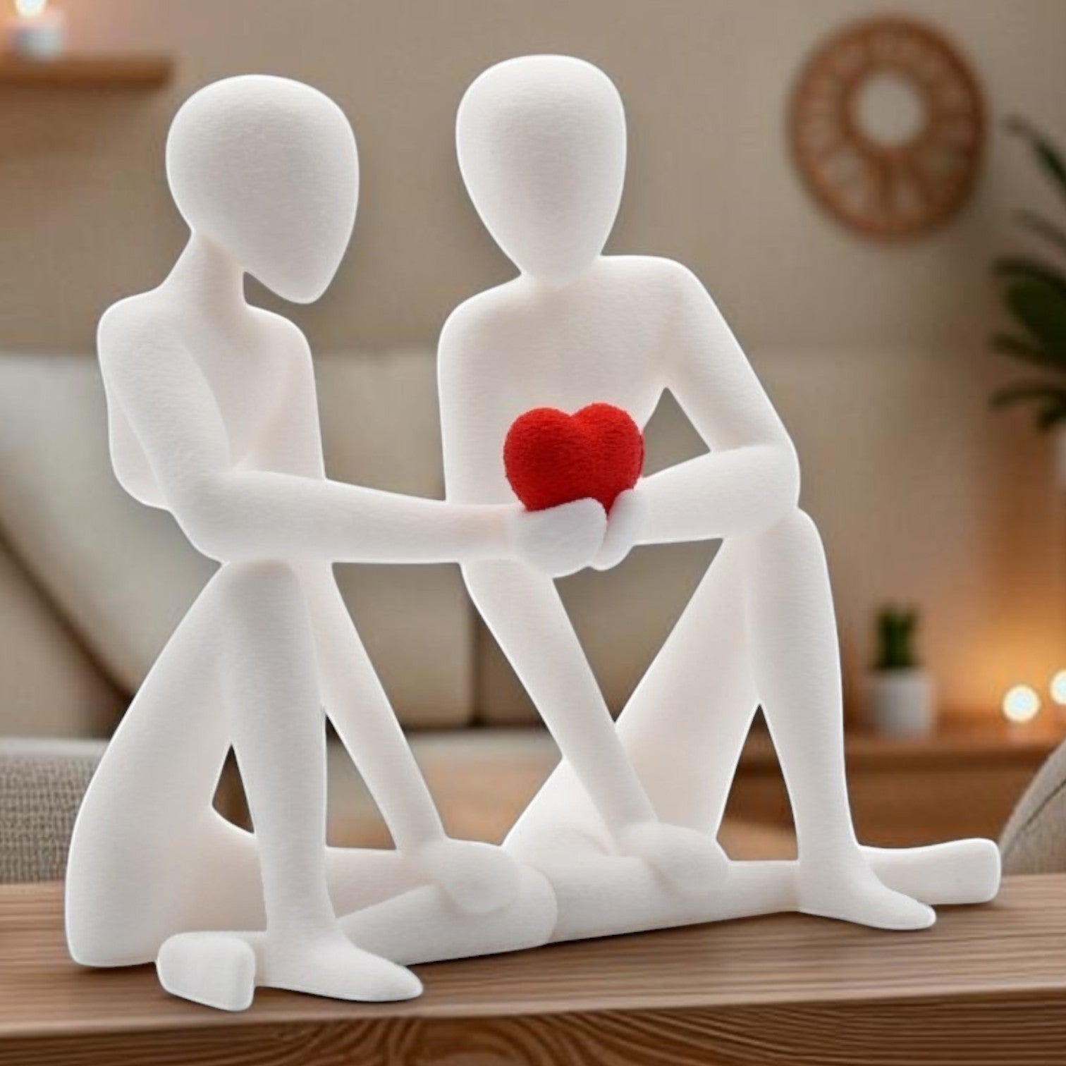 Tom GO figurină decorativă cuplu alb mat, ținând o inimă roșie, stil modern, cadou aniversar