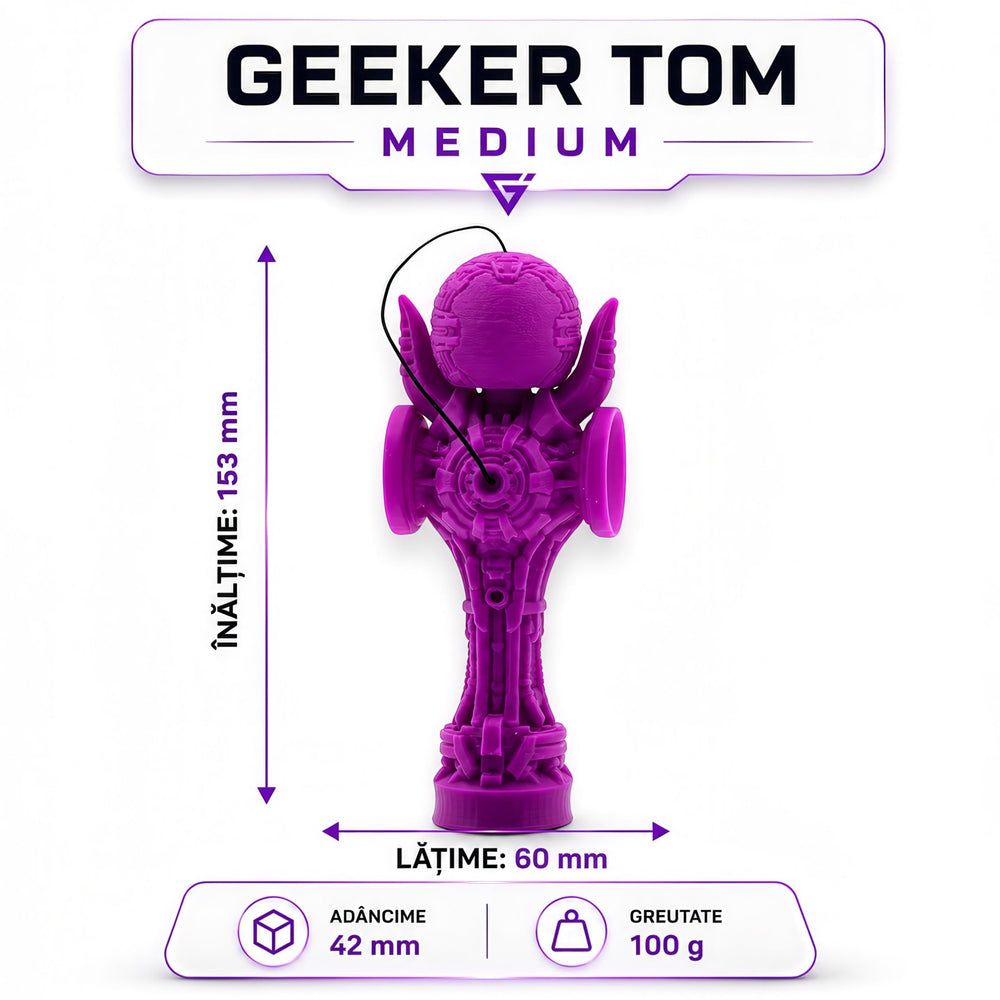 Skill toy Geeker TOM Angel de la Tom GO, mov, imprimat 3D din PLA+, cu design futurist și cupe laterale suplimentare