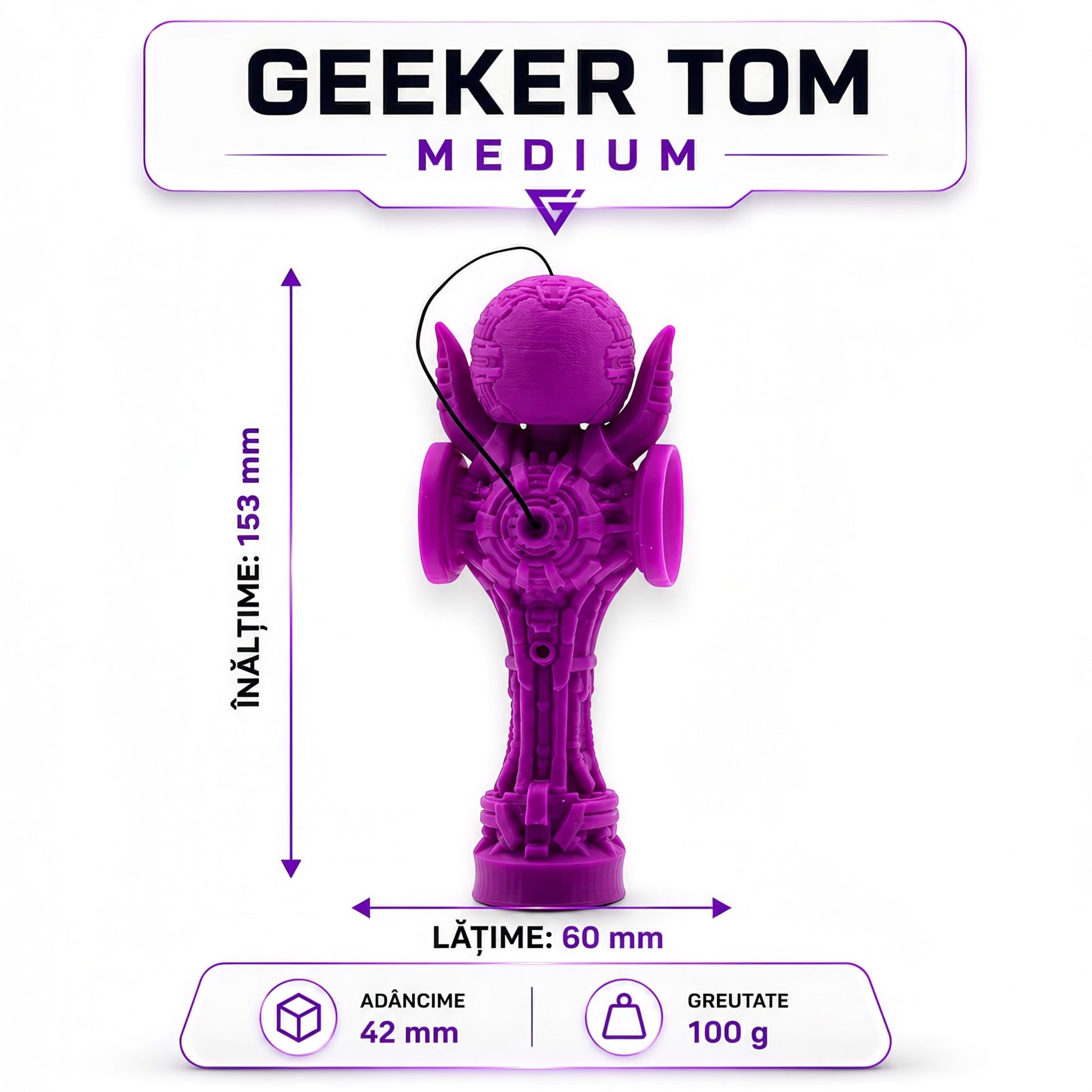 Skill toy Geeker TOM Angel de la Tom GO, mov, imprimat 3D din PLA+, cu design futurist și cupe laterale suplimentare