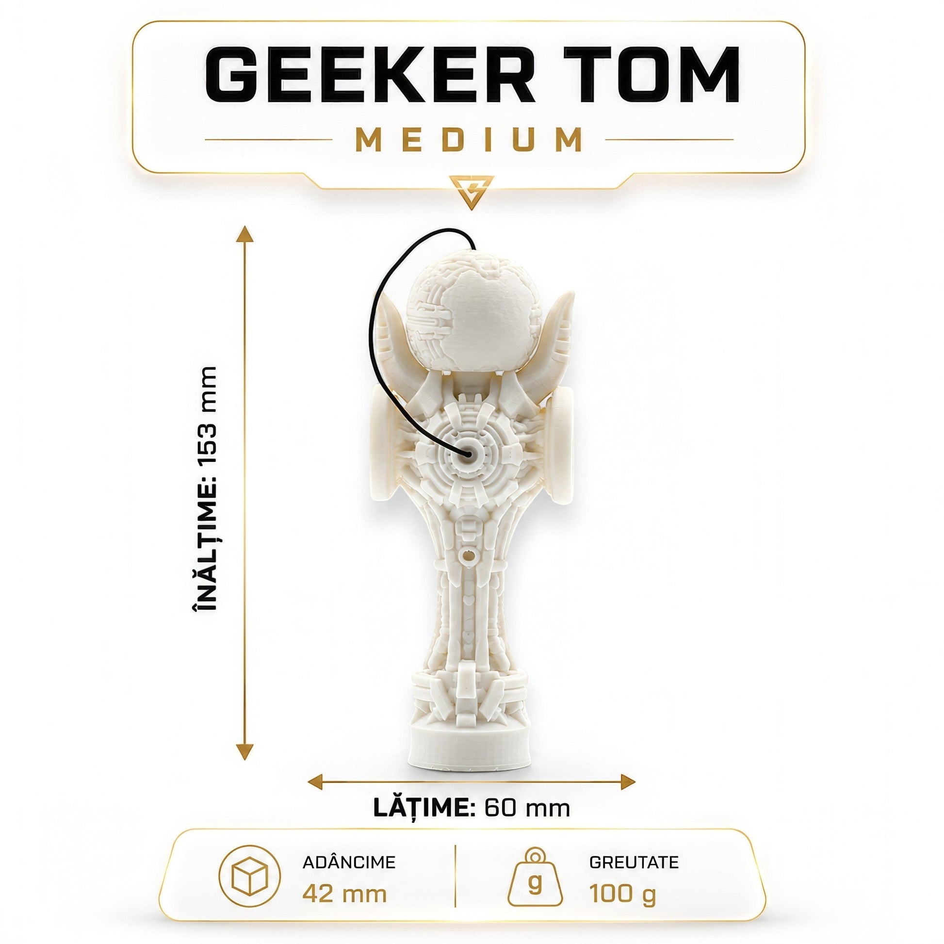 Skill toy Geeker TOM Angel de la Tom GO, imprimat 3D din PLA+ alb, cu design futurist și cupe laterale suplimentare