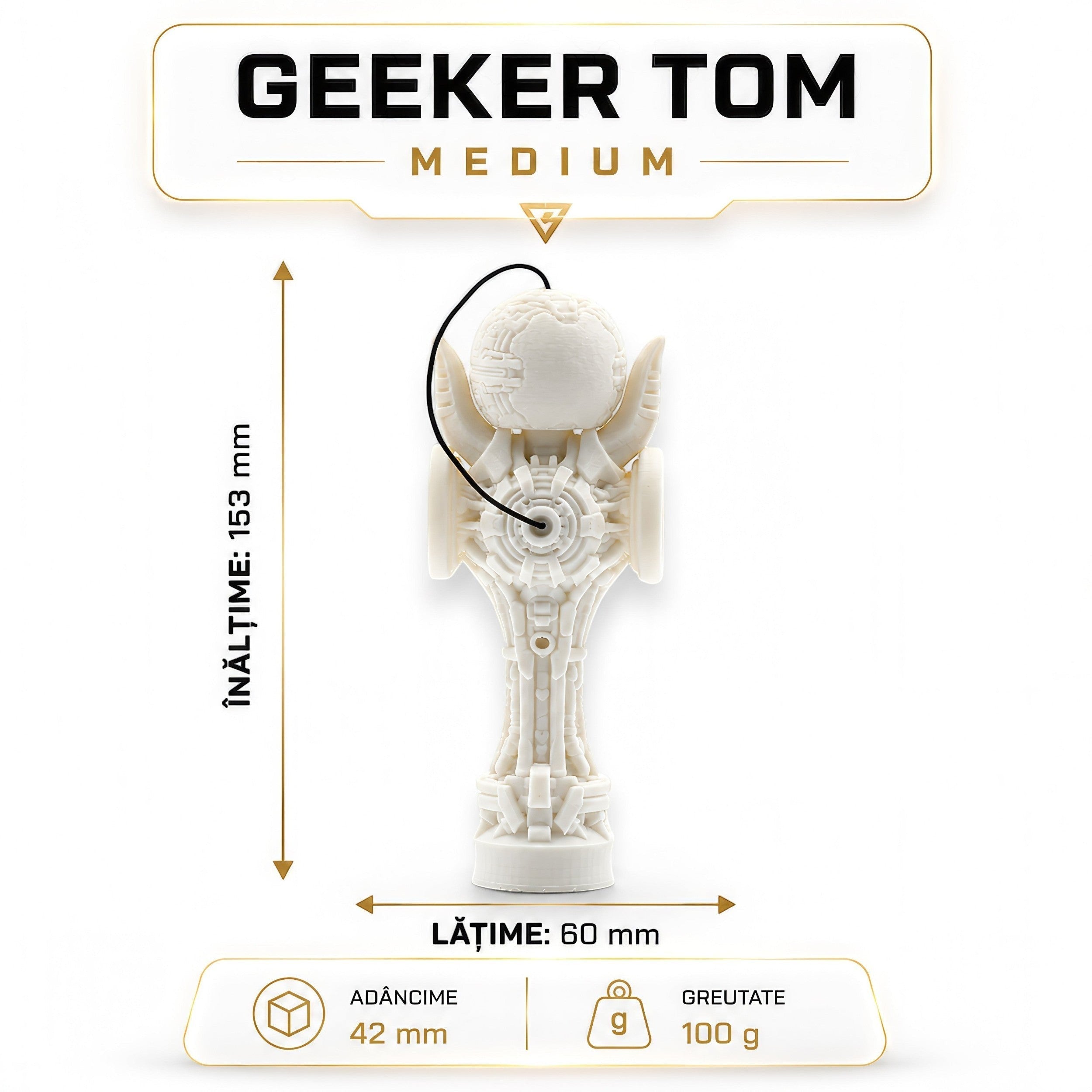 Skill toy Geeker TOM Angel de la Tom GO, imprimat 3D din PLA+ alb, cu design futurist și cupe laterale suplimentare