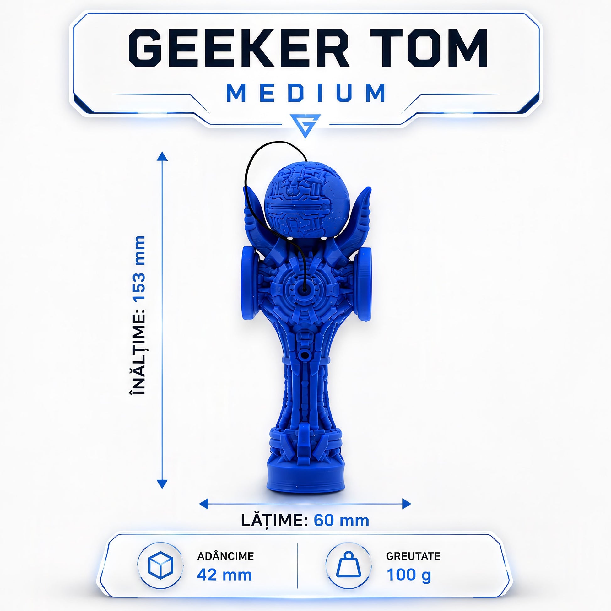 Skill toy albastru Tom GO Geeker TOM Angel din PLA+ cu design futurist, cupe laterale și detalii mecanice 3D