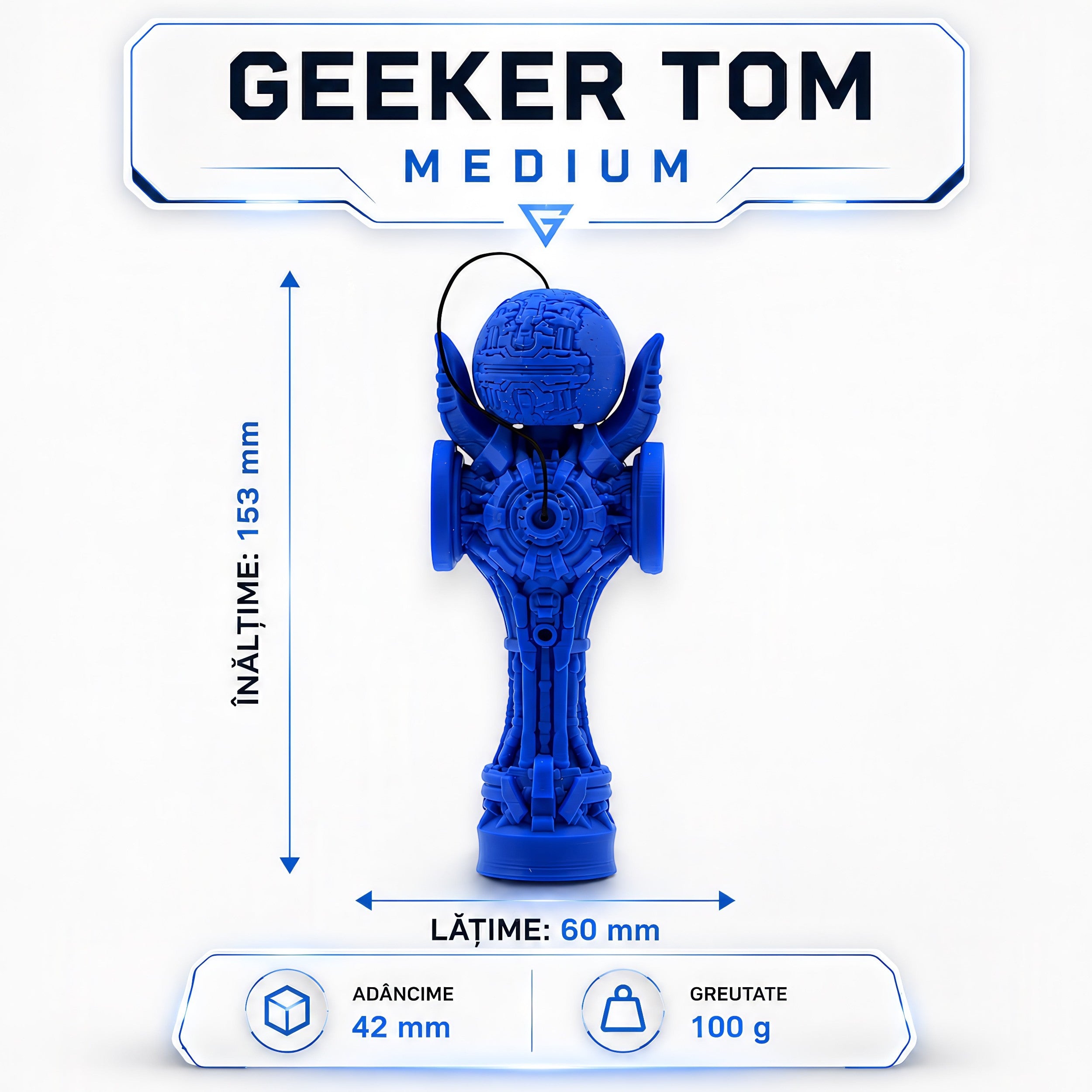 Skill toy albastru Tom GO Geeker TOM Angel din PLA+ cu design futurist, cupe laterale și detalii mecanice 3D
