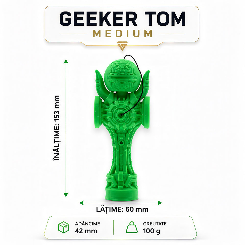 Skill toy verde Tom GO Geeker TOM Angel din PLA+ cu design futurist, cupe laterale și detalii mecanice imprimate 3D