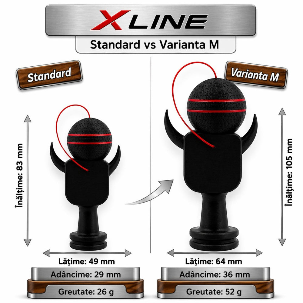 Tom GO Kendama XLine M neagră, cu 2 inele roșii pe cupă, pentru rezistență sporită.